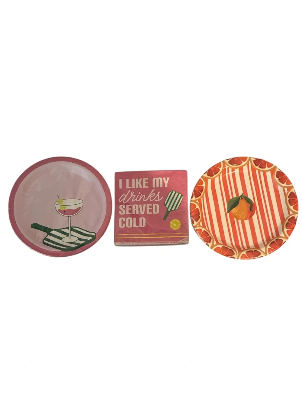 Celebrate It Pink Beverage Napkins and Snack Plates Set Cocktail Court Citrus